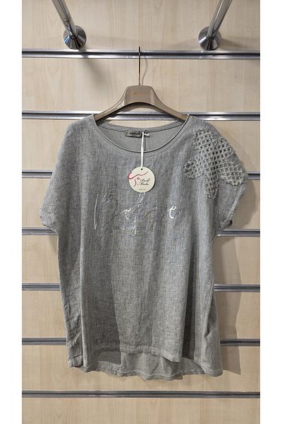 Park Moda Ιταλική μπλούζα με επιχρυσωμένο μοτίβο γραμμάτων απλικέ λουλουδάτο