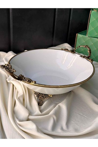 ROSSEV Antique White Round Bowl with Handle