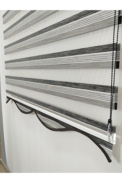 MEKSTOR Dilimli Çift Renkli Soft Bamboo Zebra Perde Siyah & Gri - Alüminyum S...
