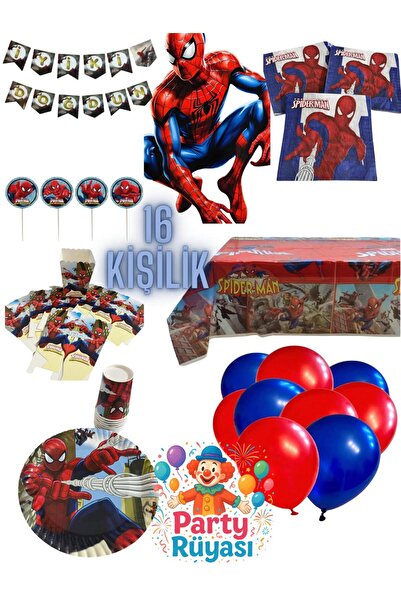 partyrüyası Σετ γενεθλίων για 16 άτομα με θέμα τον Ανθρωπός-Αράχνη-2