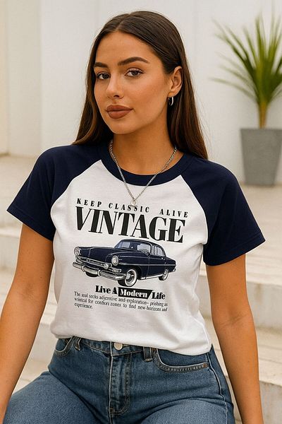Karakedi Vintage Live a Modern Life Printed Short Sleeve Half T-Shirt