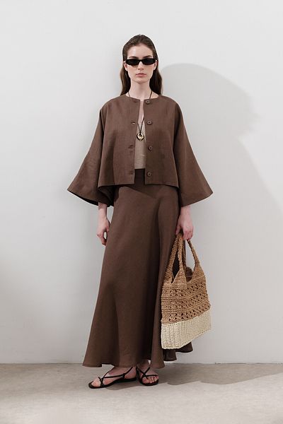 Manuka Linen Stitched Detail Skirt Dusty Brown