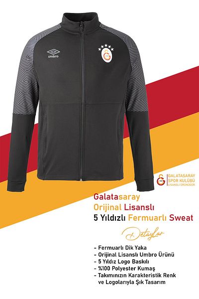 Galatasaray Γνήσιο μαύρο φούτερ με φερμουάρ Umbro Stand Collar 5 αστέρων