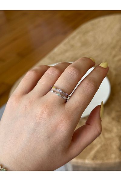 Ephyra Adjustable Silver Color Pastel Stone Ring