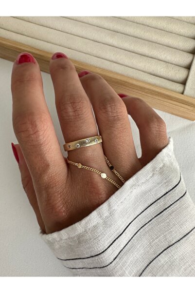 ringbox Gold Taşlı Mat Yüzük