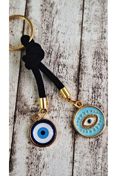 Svc Aksesuar Gift Vip Double Evil Eye Beaded Black String Keychain - Bag Ornament 10.5 cm