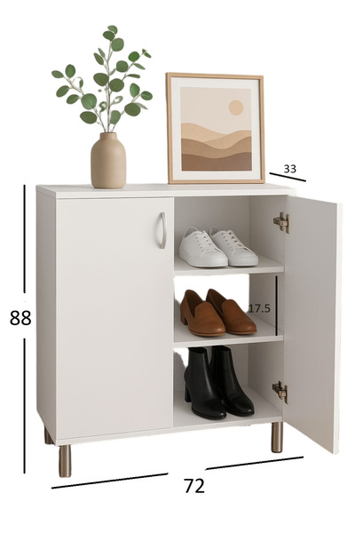 BBF Furniture Çift Kapaklı Ayakkabılık – Modern Tasarım, Raflı Dolap