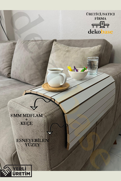 dekobase Açık Gri Renk Çok Amaçlı Koltuk Kenar Sehpası, Supla, Yemek Servis A...