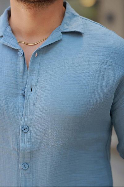 Valiberta Apaş Collar Oversize Muslin Fabric Shirt - Cold Blue