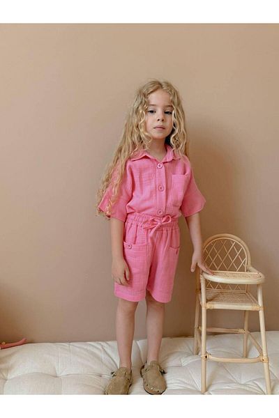 YİGİT BUTİK Yigit Boutique Girl's Set with Muslin Fabric Shorts
