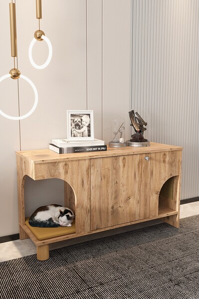 Mercie Cherie Tırmalama Tahtalı- Yataklı Ahşap Kedi Tuvaleti -kapağı Kilitli ...