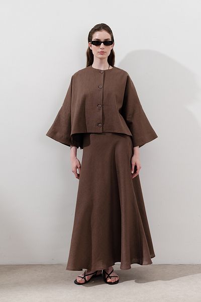Manuka Linen Stitched Detail Skirt Dusty Brown