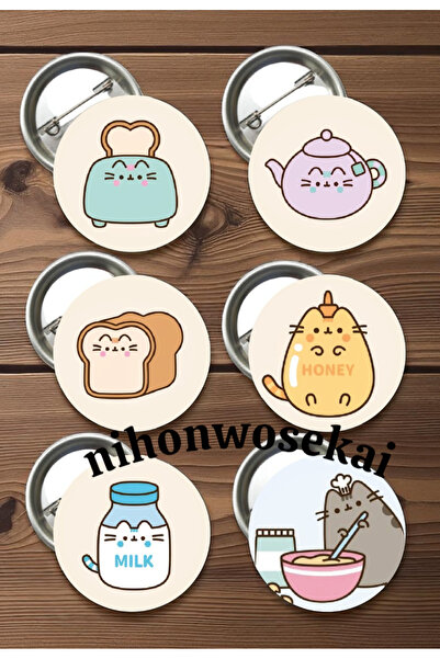 nihonwosekai 6 ADET Pusheen Anime Buton Rozet 37mm
