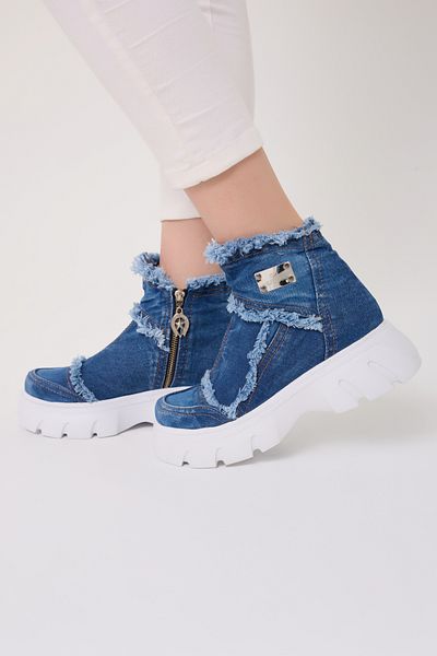 StarBlueMooN Women's Denim Summer Boots Tassel Stitching Metal Logo