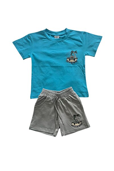 BY-GRİ By-Grey Front and Back Printed Short Sleeved Boy's Suit
