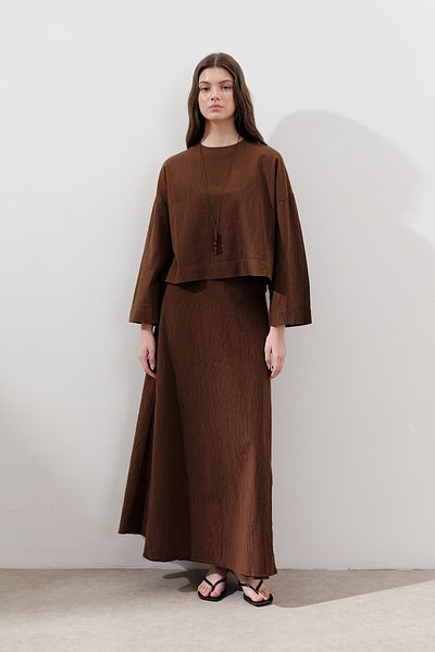 Manuka Cotton Tie-Cross Suit Skirt Brown