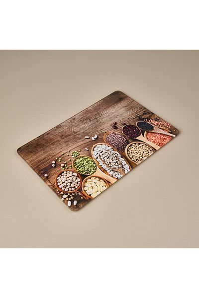 Saban Vegetable Patterned Glass Cutting Board - Colored - 20X30 cm