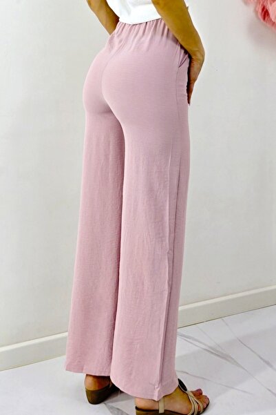 FashionForYou Women's long pants, MERON, with cotton and elastic band, Pink, -