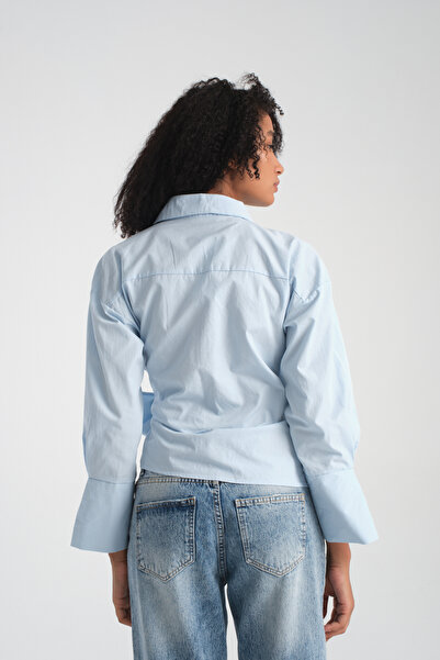 efstyle πουκάμισο από ποπλίνα διπλό πέτο με δέσιμο στη μέση