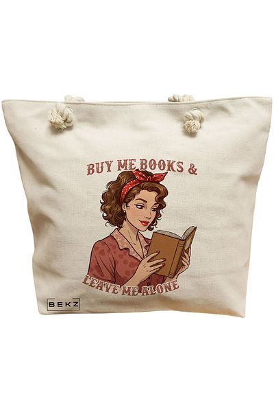 BEKZ Sacosa Textila Cu Fermoar, Geanta Tote, Model The Pink House 38 X 34.5 Cm, Alb, ®