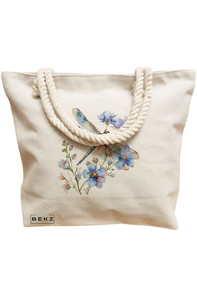 BEKZ Geanta de plaja, model Blue Life, 40x51 cm, Crem, BEKZ®