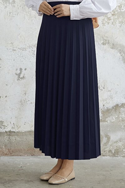 InStyle Luisa Beli Λαστιχένια Πλισέ Φούστα - Ανοιχτό Navy Blue