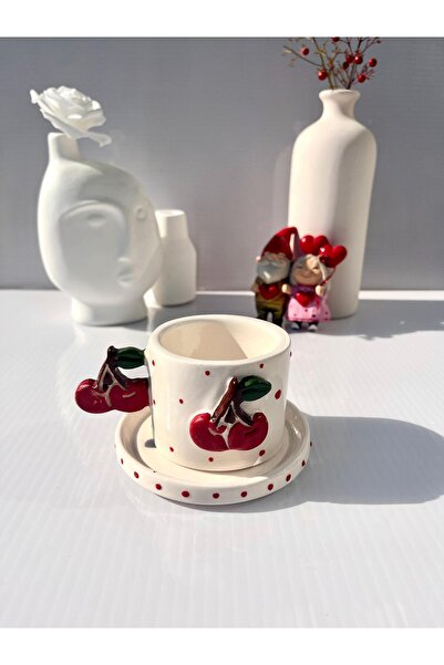 AYLEFE HOBBY Cherry Detailed Handmade Ceramic Mug 120ml