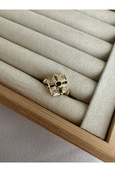 ringbox Gold Navy Blue Stone Vintage Pinky Ring