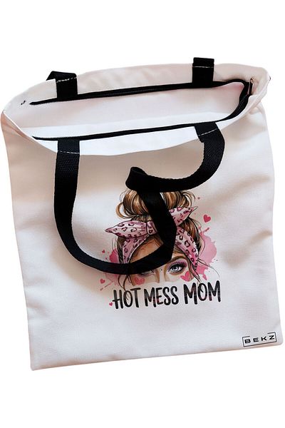 BEKZ Sacosa Textila Cu Fermoar, Geanta Tote Boho Style 17, 38x34.5 Cm, Alba, ®