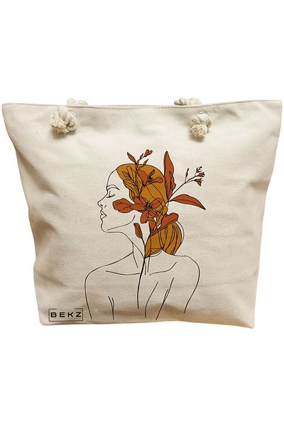 BEKZ Textile Bag With Zipper, Tote Bag, Everything Is Purr-fect Model 38 X 34.5 Cm, ​​White, ®