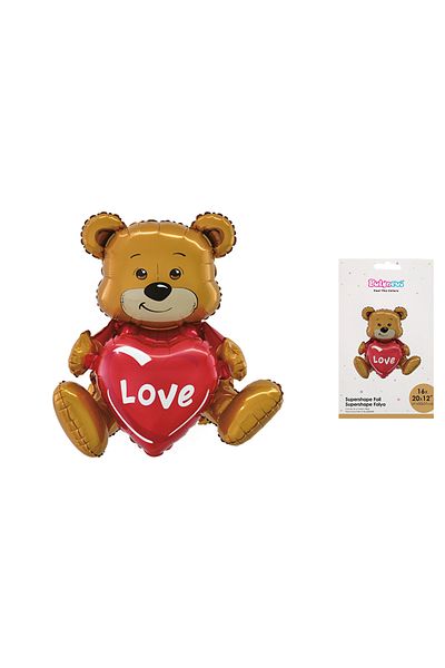 DODOMAR Foil Balloon Love Written 3D Heart Balloon Cute Teddy Bear 41X50X31 3 Piece Party Ornament Foil Balloon Sev