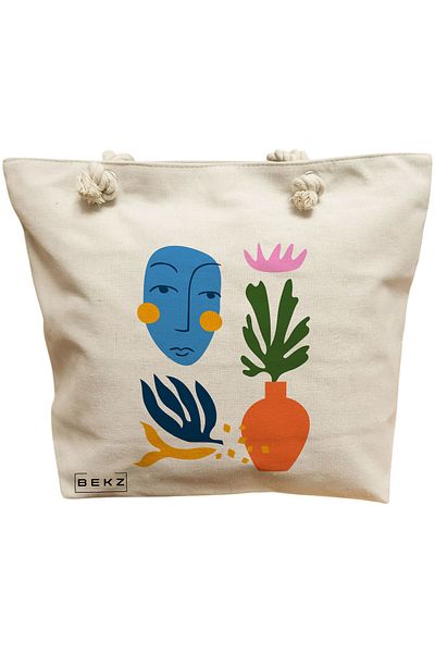 BEKZ Textile Bag With Zipper, Tote Bag, Model The Bookie Girl 26 38 X 34.5 Cm, ​​White, ®