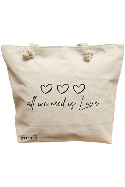 BEKZ Textile Bag With Zipper, Tote Bag, Model The Bookie Girl 17 38 X 34.5 Cm, ​​White, ®