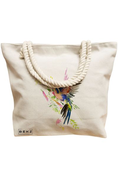 BEKZ Sacosa Textila Cu Fermoar, Geanta Tote, Model The Bookie Girl 37 38 X 34.5 Cm, Alb, ®