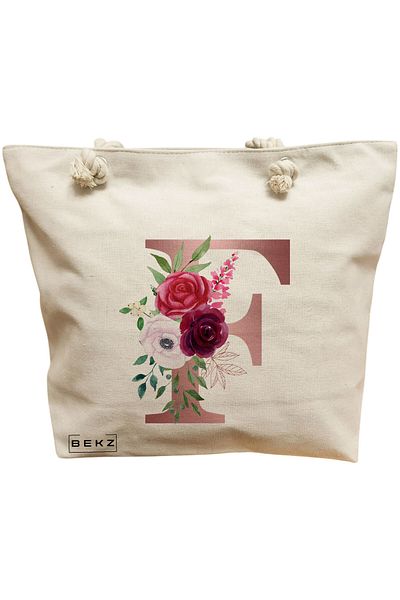 BEKZ Sacosa Textila Cu Fermoar, Geanta Tote, Model Sun Faces 17 38 X 34.5 Cm, Alb, ®
