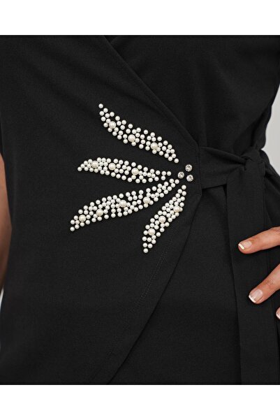 FOR ESRA BIG TREND Γυναικείο βραδινό κοστούμι με μανίκια σιφόν με διπλό στήθος με μαργαριτάρια αξεσουάρ με ελαστική τσέπη