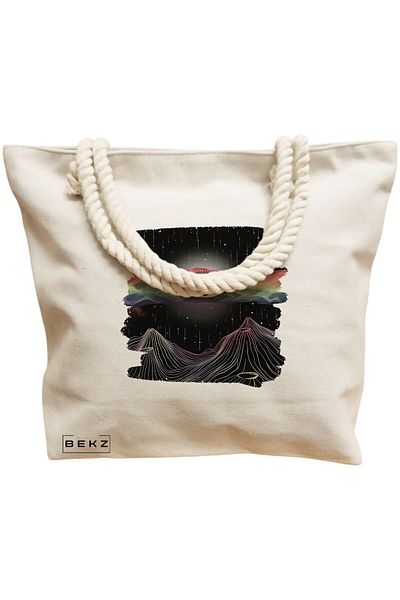 BEKZ Sacosa Textila Cu Fermoar, Geanta Tote, Model The Bookie Girl 15 38 X 34.5 Cm, Alb, ®