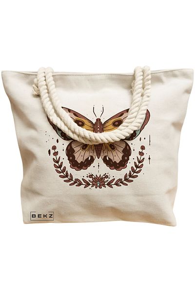 BEKZ Textile Bag With Zipper, Tote Bag, Pattern On My Way To Make Some Bad Decisions 38 X 34.5 Cm, ​​White