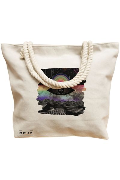 BEKZ Sacosa Textila Cu Fermoar, Geanta Tote, Model Caffeine Cat 28 38 X 34.5 Cm, Alb, ®