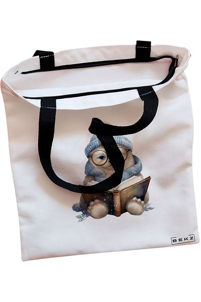 BEKZ Sacosa Textila Cu Fermoar, Geanta Tote Boho Style 9, 38x34.5 Cm, Alba, ®
