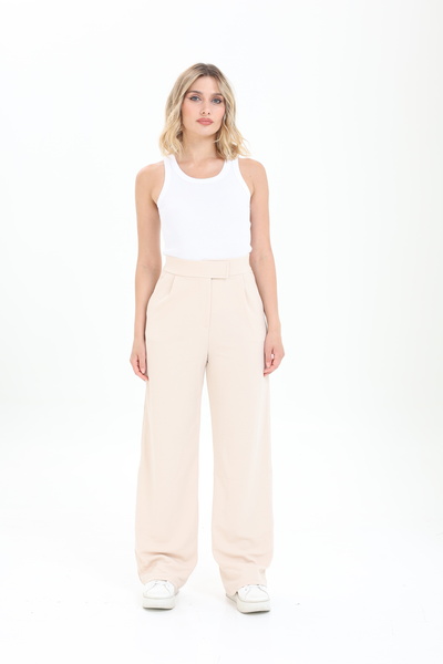 Pientro KADIN LİNE CIRT KAPAMA PİLELİ BEJ PALAZZO PANTOLON