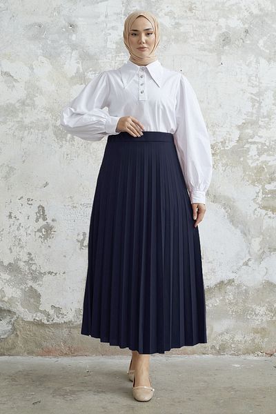 InStyle Fusta plisată din elastic Luisa Beli - bleumarin deschis
