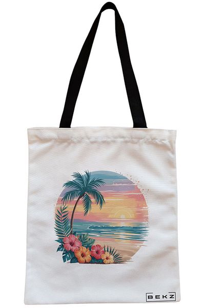 BEKZ Sacosa Textila Cu Fermoar, Geanta Tote, Model Fresh Sarcas, Served Daily, 38x34.5 Cm, Alba, ®