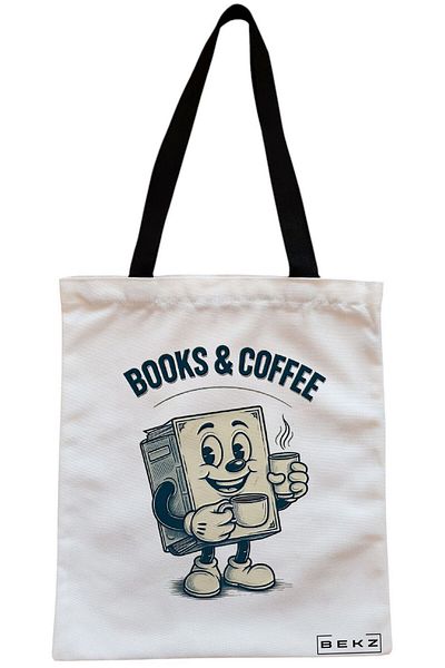 BEKZ Sacosa Textila Cu Fermoar, Geanta Tote, Model It’s A Good Day To Read A Book, 38 X 34.5 Cm, Alb, Bek