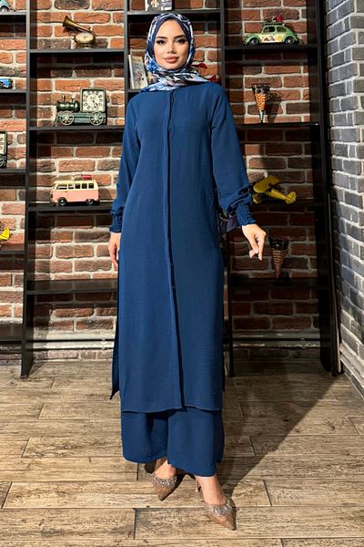 ModaMerve Aerobin Suit with Hidden Buttons 4757Znk903-M Dark Indigo