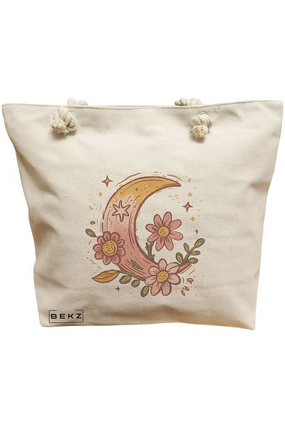 BEKZ Textile Bag With Zipper, Tote Bag, Flamingo Model 6 38 X 34.5 Cm, ​​White, ®