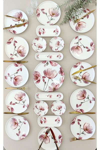 Borser Charming Rose 12 Person 21 Piece Breakfast Set
