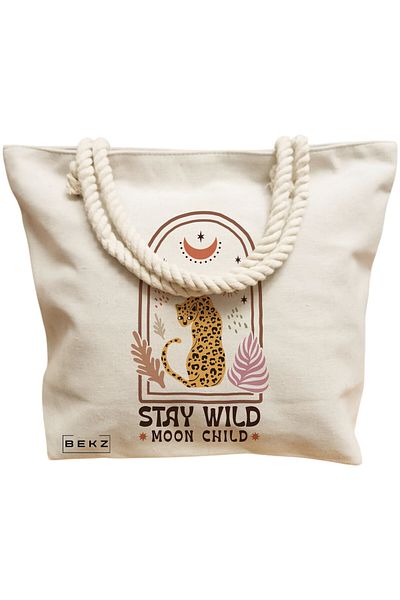 BEKZ Textile Bag With Zipper, Tote Bag, Model If I’m Mood Give Me Foody 38 X 34.5 Cm, ​​White, ®