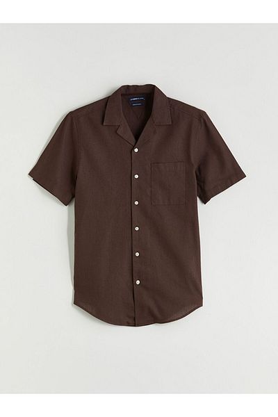 LC Waikiki Lcwaikiki Classic Regular Fit Resort Collar Short Sleeve Linen Blend Men's Shirt