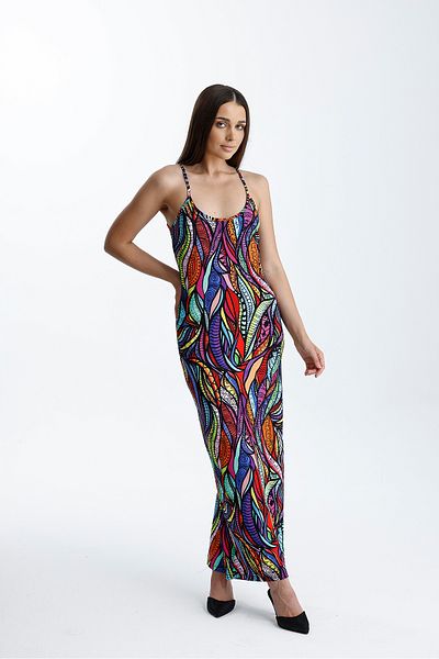 Sense Φόρεμα Lycra Viscose με λουράκι με σχισμή |   ELB35782 Μοτίβο σάλι